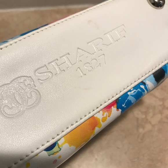 Sharif 1827 Abstract Floral Splatter Print Leather Crossbody Purse - Picture 8 of 12